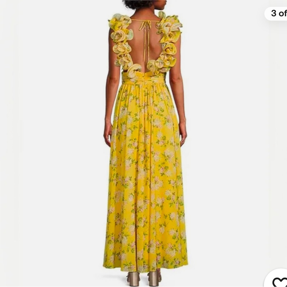 Antonio Melani Yellow Floral Rosette Sleeveless V-Neck Maxi Dress